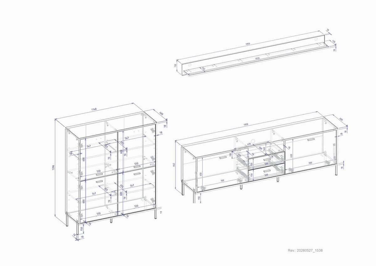 WOHNWAND 3-teilig  in Eichefarben, Kaschmir  320/170/40 cm    - Kaschmir/Eichefarben, Design, Holzwerkstoff/Metall (320/170/40cm) - MID.YOU