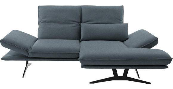 ECKSOFA in Echtleder Blau  - Blau/Schwarz, Design, Leder/Metall (210/130cm) - Dieter Knoll