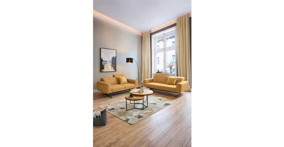 2-SITZER-SOFA in Leder Senfgelb - Senfgelb/Schwarz, Design, Leder/Holz (174/76-97/102cm) - Novel