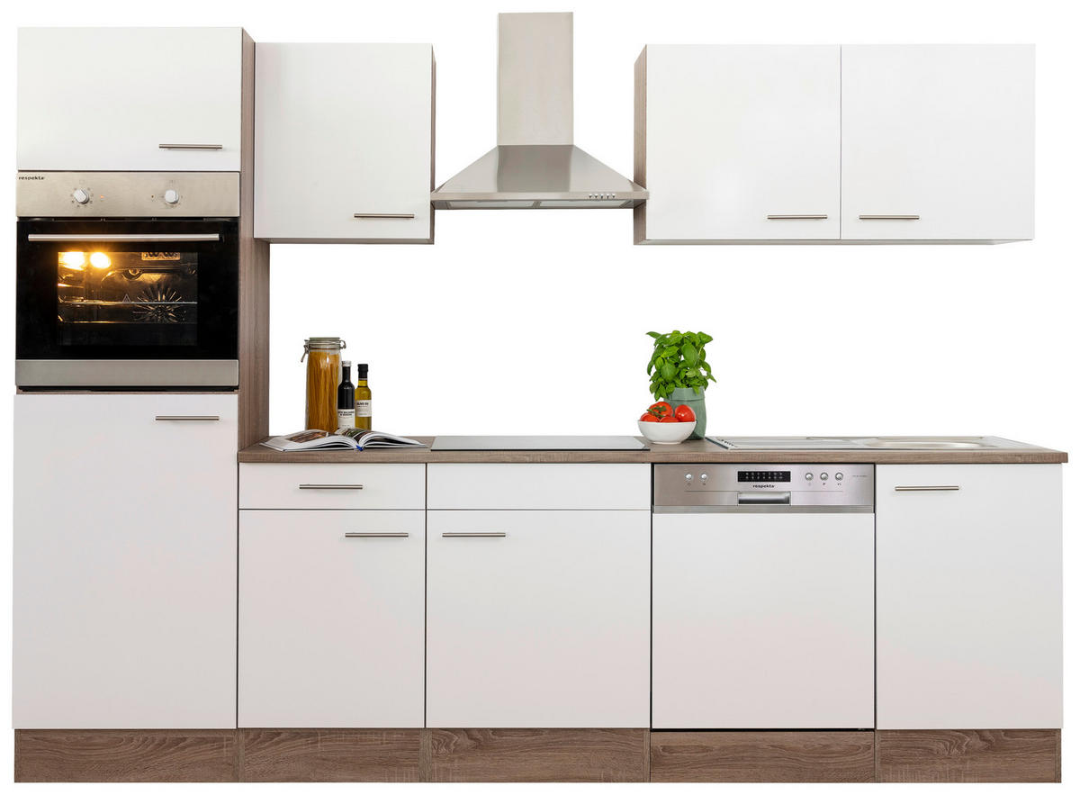 KÜCHENLEERBLOCK 280/205/60 cm   in Weiss, Eichefarben  - Weiss/Edelstahlfarben, Basics, Holzwerkstoff/Metall (280/205/60cm) - Respekta