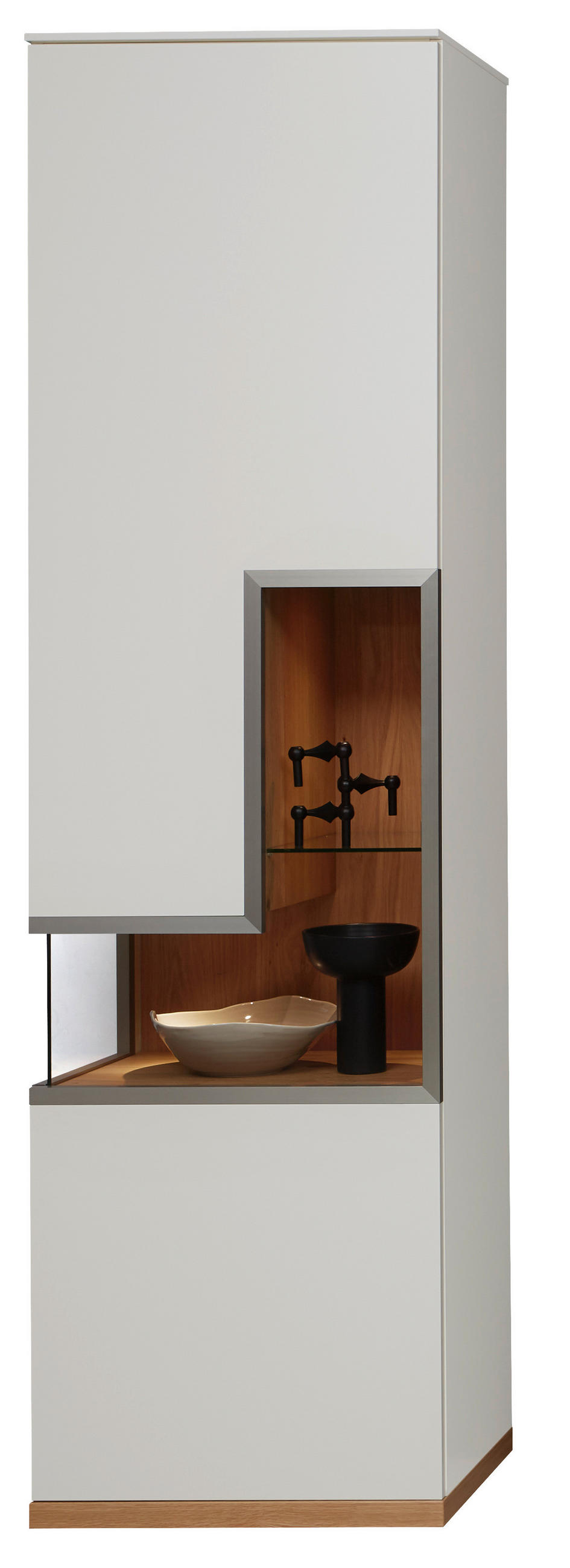 VITRINE  in furniert Weiß, Wildeiche  - Wildeiche/Edelstahlfarben, Design, Glas/Holzwerkstoff (60/218/42cm) - Dieter Knoll