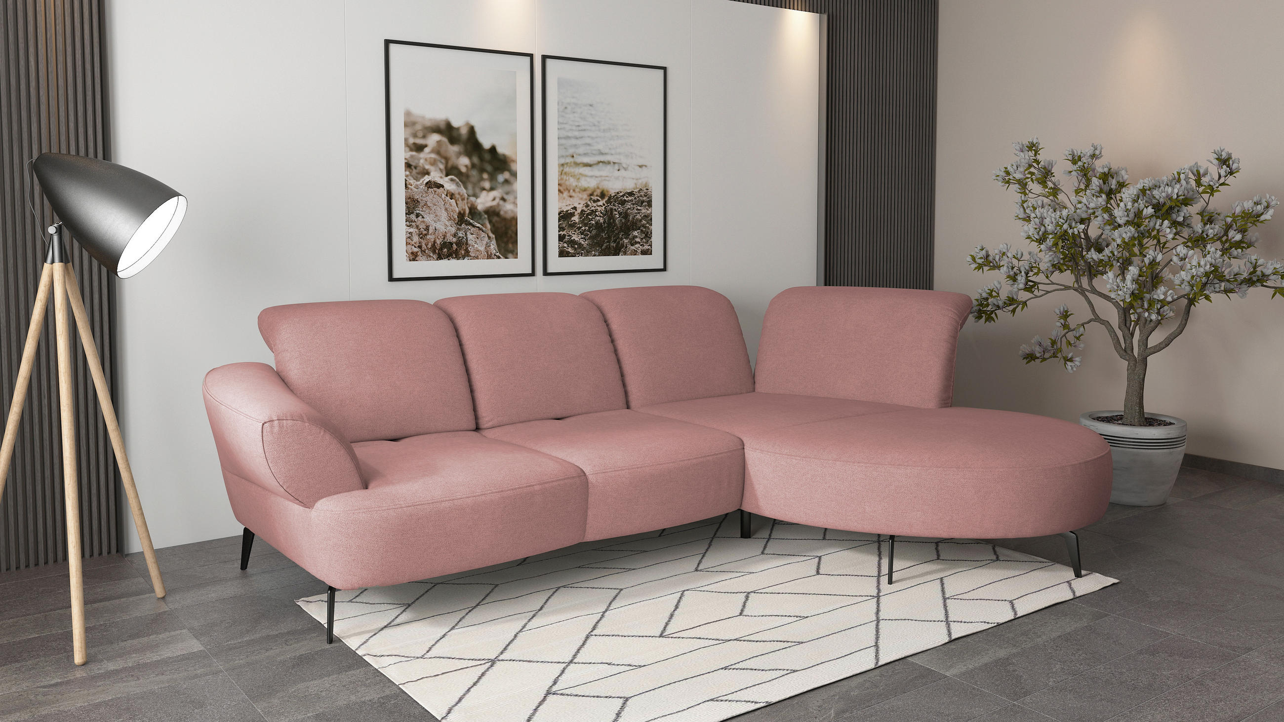 ECKSOFA DANCE E Altrosa Mikrofaser  - Schwarz/Altrosa, MODERN, Textil/Metall (313/208cm) - Sit & More