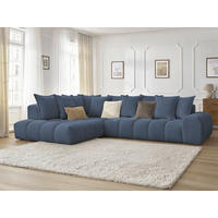 ECKSOFA Ottomane links  EVEREST Dunkelblau Flachgewebe  - Schwarz/Dunkelblau, MODERN, Kunststoff/Textil (210/352cm)