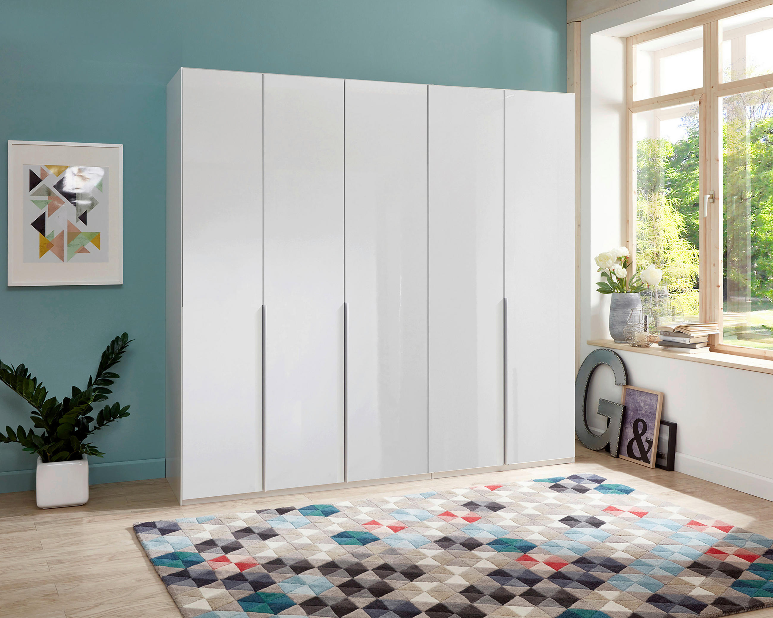 OMARA S KLASIČNIMI VRATI, bela, bela, visoki sijaj  - bela/barve aluminija, Design, kovina/leseni material (225/236/58cm) - Novel