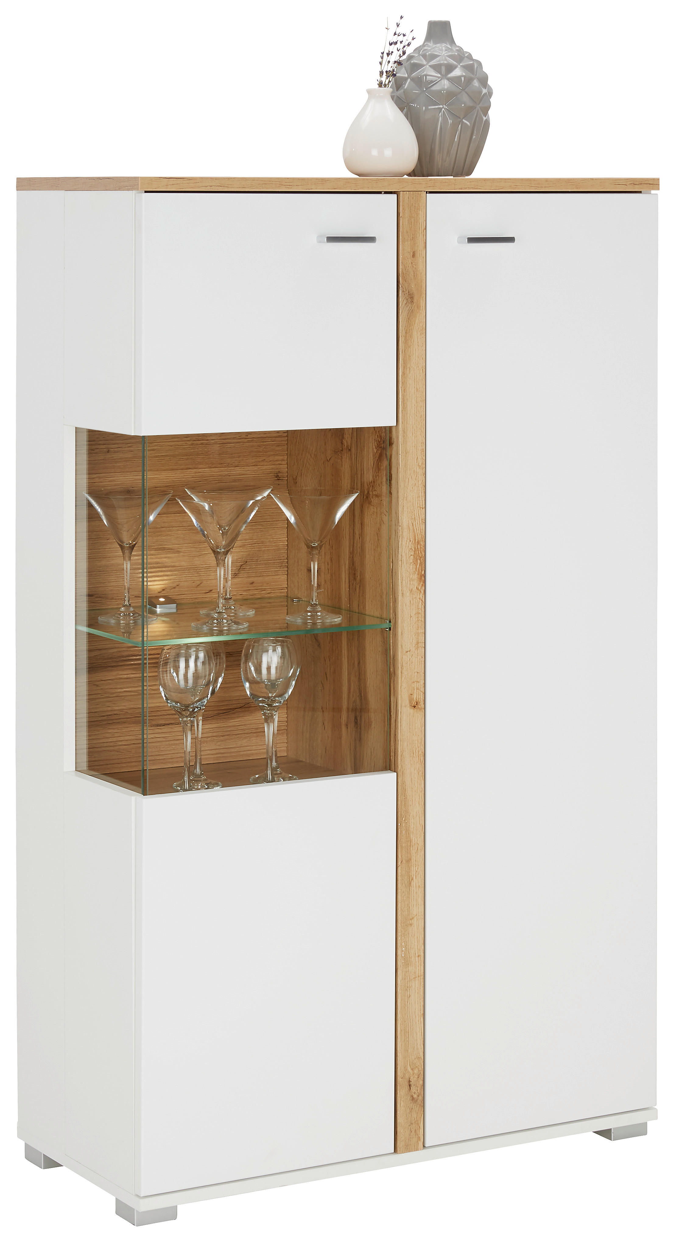 VISOKA KOMODA   78/131/37 cm   bela, boja hrasta  - boja hroma/boja hrasta, Moderno, metal/pločasti materijal (78/131/37cm) - Hom`in