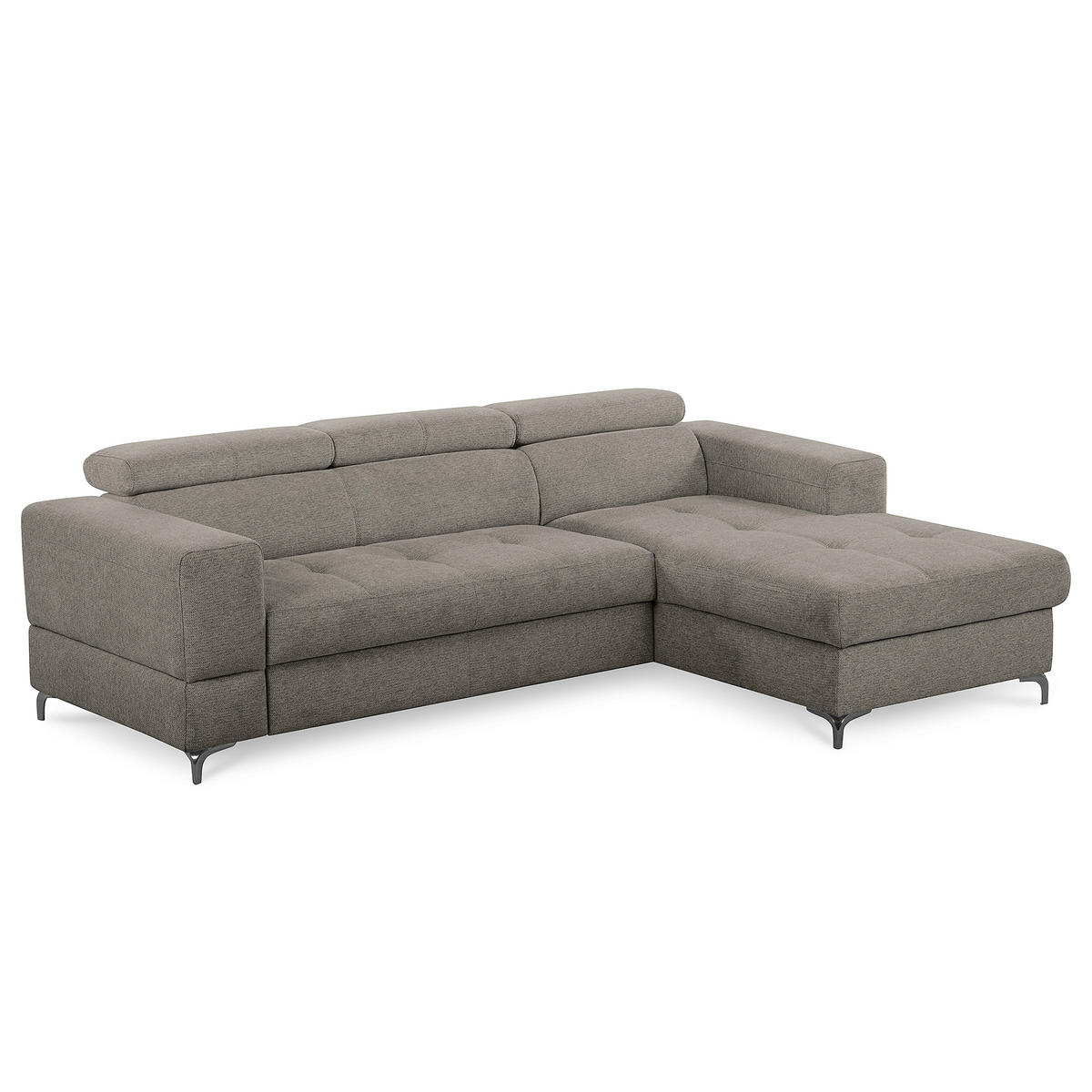 ECKSOFA TORINO Graphitfarben Chenille Bettkasten, Kopfteilverstellung  - Schwarzchrom/Graphitfarben, Design, Textil/Metall (247/173cm) - Livetastic