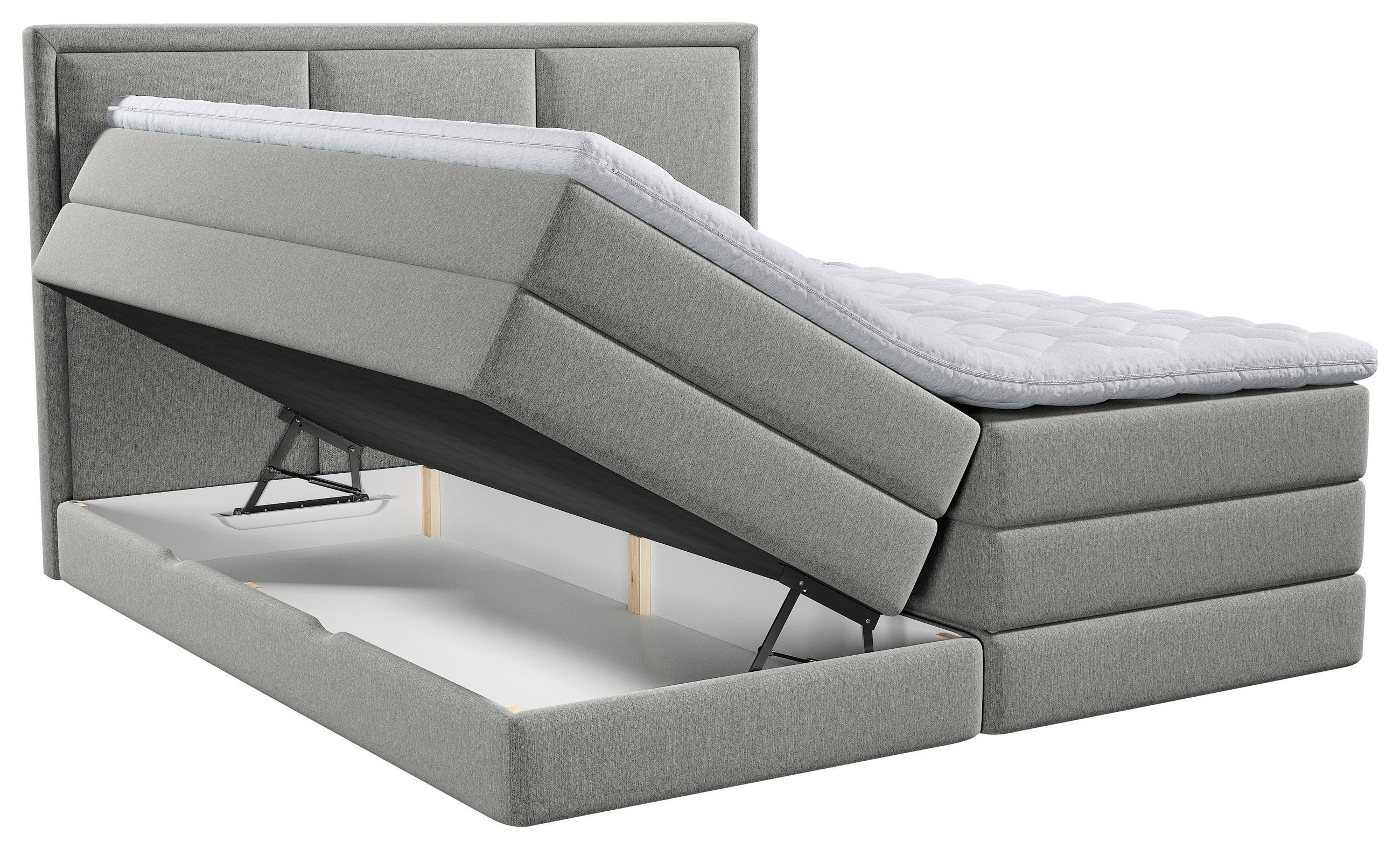 Thumbnail - Mid.you Boxspringbett, Taupe, Textil, H2 + H3, 7-Zonen, Höhe ca. 18 cm, 200x220 cm, gepolstertes Kopfteil, Stoffauswahl,...