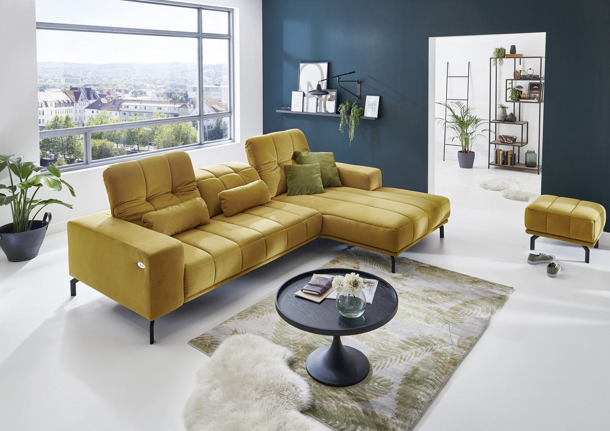 ECKSOFA in Velours Currygelb  - Currygelb/Schwarz, Design, Textil/Metall (195/293cm) - Beldomo Style