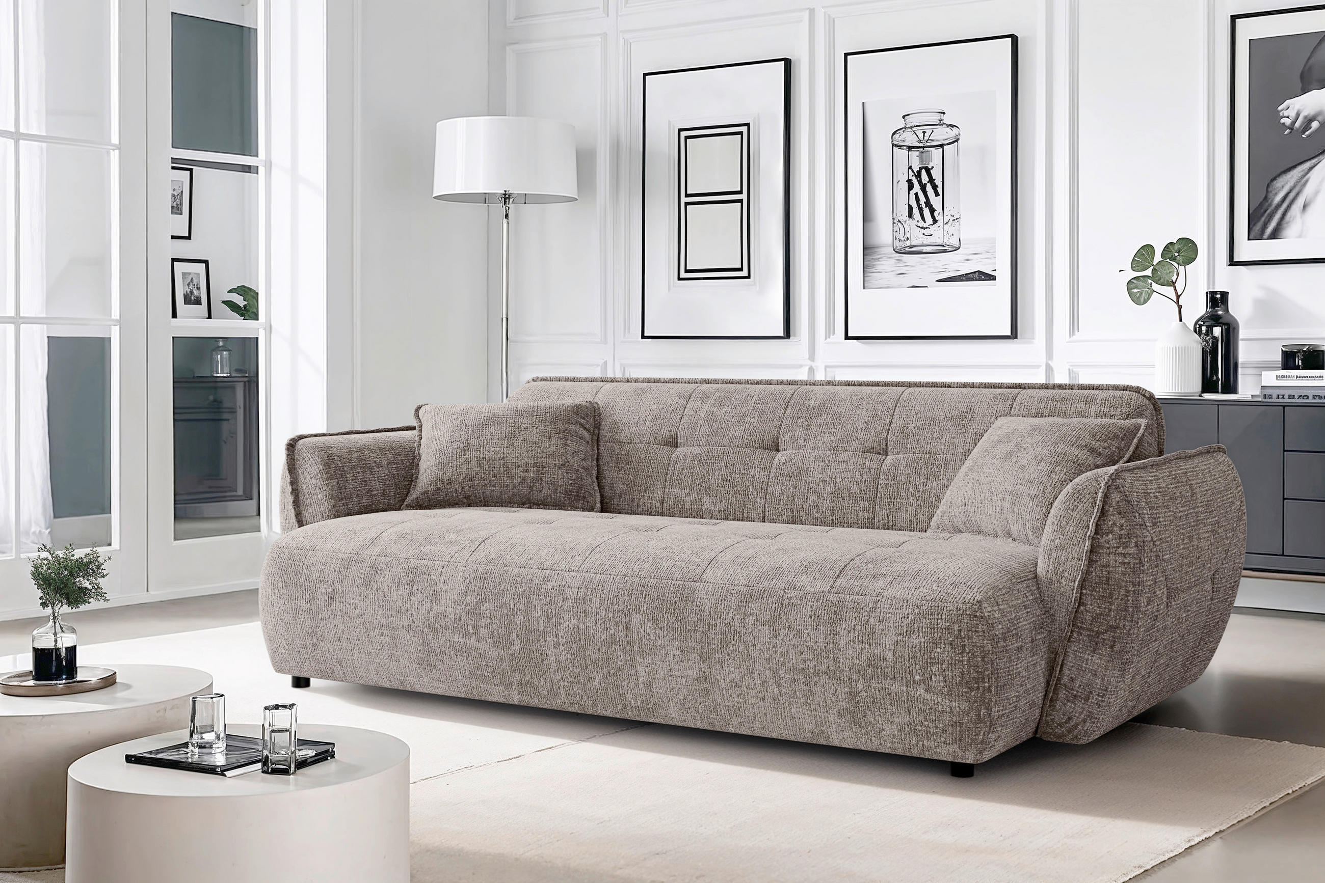 VIERSITZER-SOFA Nelia Chenille Braun  - Schwarz/Braun, Design, Kunststoff/Textil (250/81/114cm) - P & B
