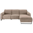 ECKSOFA Taupe Cord Rücken echt, Relaxfunktion, Kopfteilverstellung  - Taupe/Schwarz, KONVENTIONELL, Textil/Metall (266/180cm) - Hom`in
