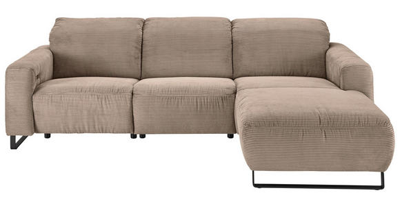 ECKSOFA Taupe Cord Rücken echt, Relaxfunktion, Kopfteilverstellung  - Taupe/Schwarz, KONVENTIONELL, Textil/Metall (266/180cm) - Hom`in