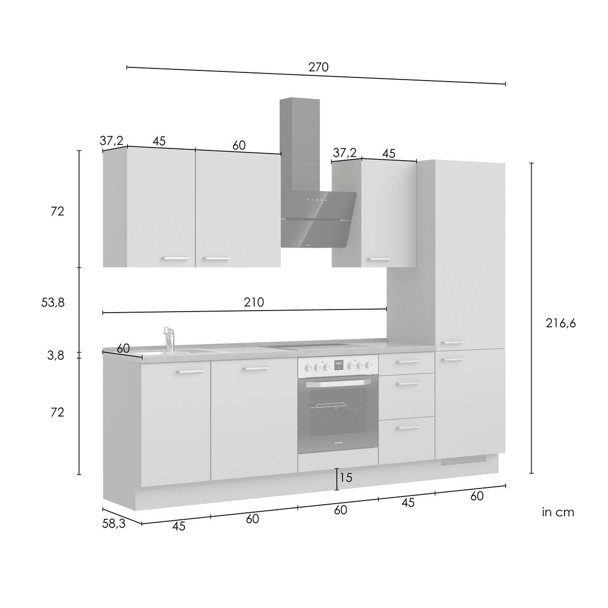KÜCHENLEERBLOCK Frame 270 cm  in Weiß, Eichefarben  - Edelstahlfarben/Eichefarben, ROMANTIK / LANDHAUS, Holzwerkstoff/Metall (270cm) - Nobilia