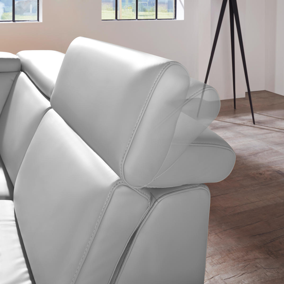 ECKSOFA in Echtleder Grau  - Alufarben/Grau, Design, Leder/Metall (271/239cm) - Cantus