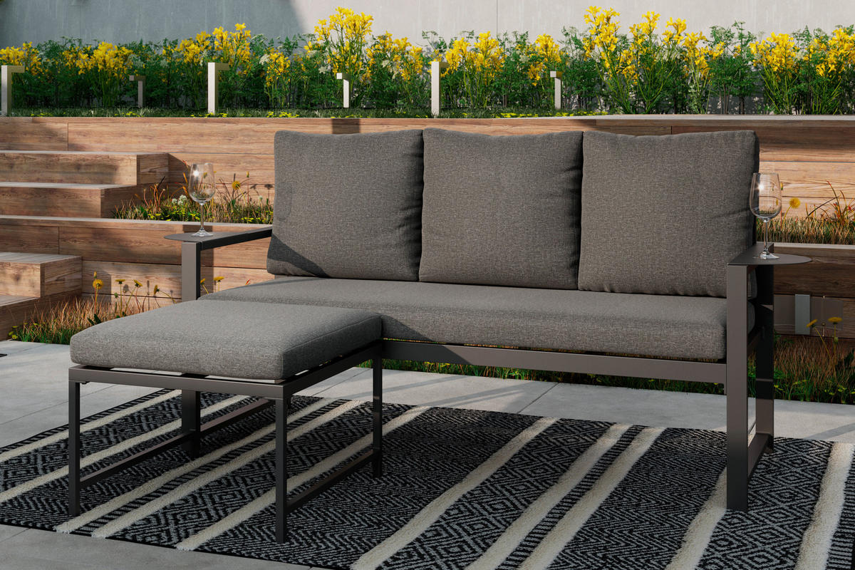 LOUNGEGARNITUR 2-teilig   191,5/81/67 cm Stahl  - Dunkelgrau, MODERN, Textil/Metall (191,5/81/67cm) - Ambia Garden