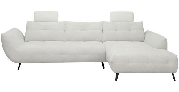 ECKSOFA Elfenbein Chenille Armlehnenkissen, Rücken echt, Sitztiefenverstellung  - Elfenbein/Schwarz, KONVENTIONELL, Textil/Metall (313/215cm) - Hom`in