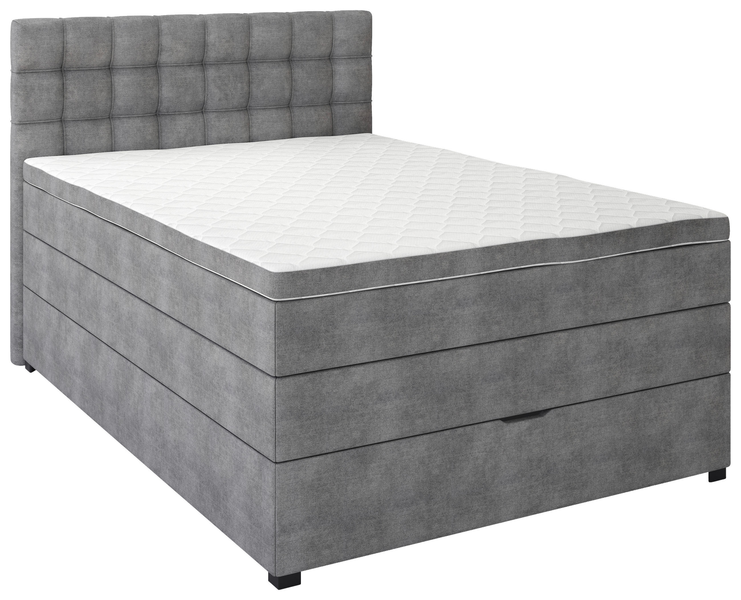 BOXSPRINGBETT 140/200 cm,  in Grau, Matratze, Bettkasten, Topper, H3 = fest  - Schwarz/Grau, KONVENTIONELL, Kunststoff/Textil (140/200cm) - Boxxx