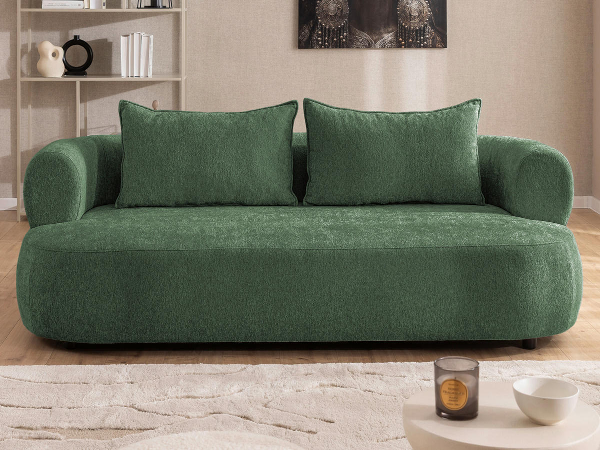 3-SITZER-SOFA Chenille Grün  - Schwarz/Grün, Design, Kunststoff/Textil (200/76/96cm) - Livetastic