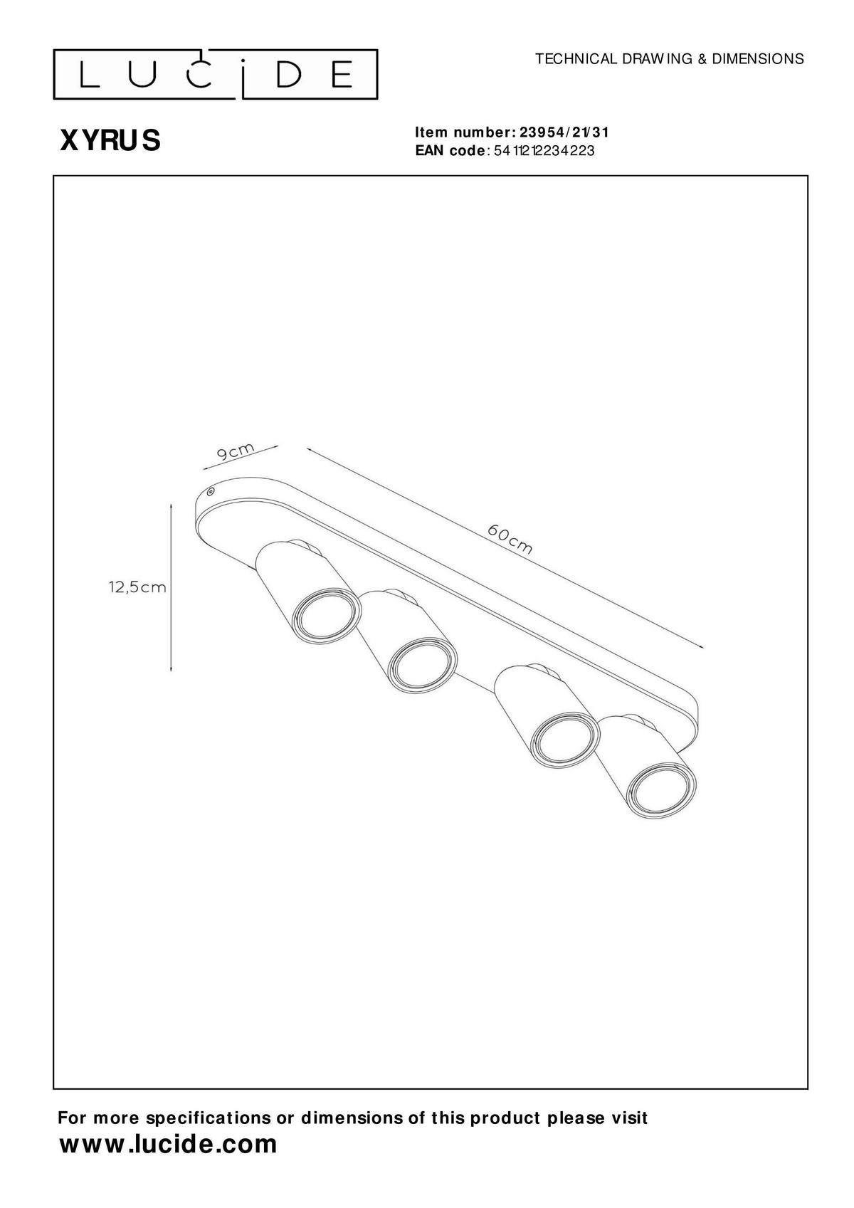 LED-STRAHLER Xyrus 60/9/12.5 cm   - Weiß, KONVENTIONELL (60/9/12.5cm) - Lucide