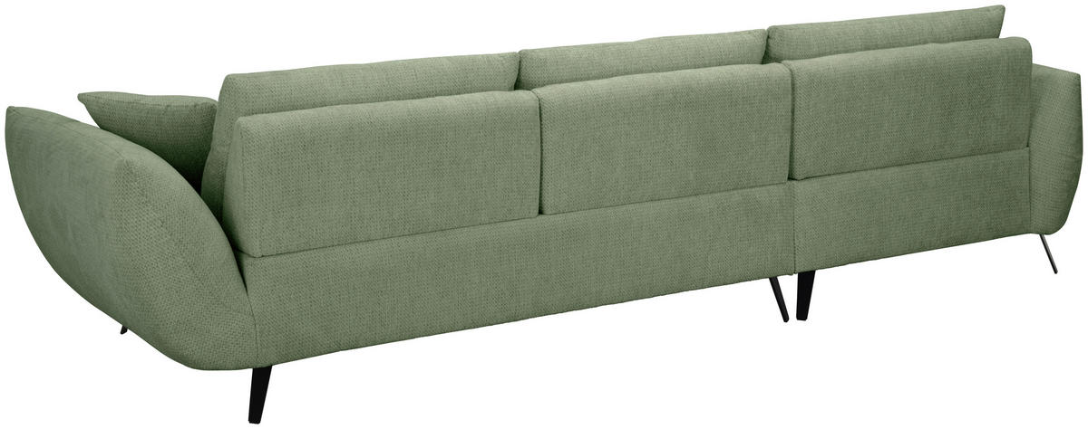 ECKSOFA Salbeigrün Chenille Armlehnenkissen, Rücken echt, Sitztiefenverstellung  - Salbeigrün/Schwarz, KONVENTIONELL, Textil/Metall (313/215cm) - Hom`in