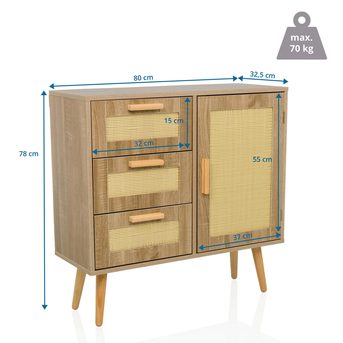 SIDEBOARD  in 80/78/32,5 cm  - Hellbraun, MODERN, Holzwerkstoff (80/78/32,5cm) - MID.YOU