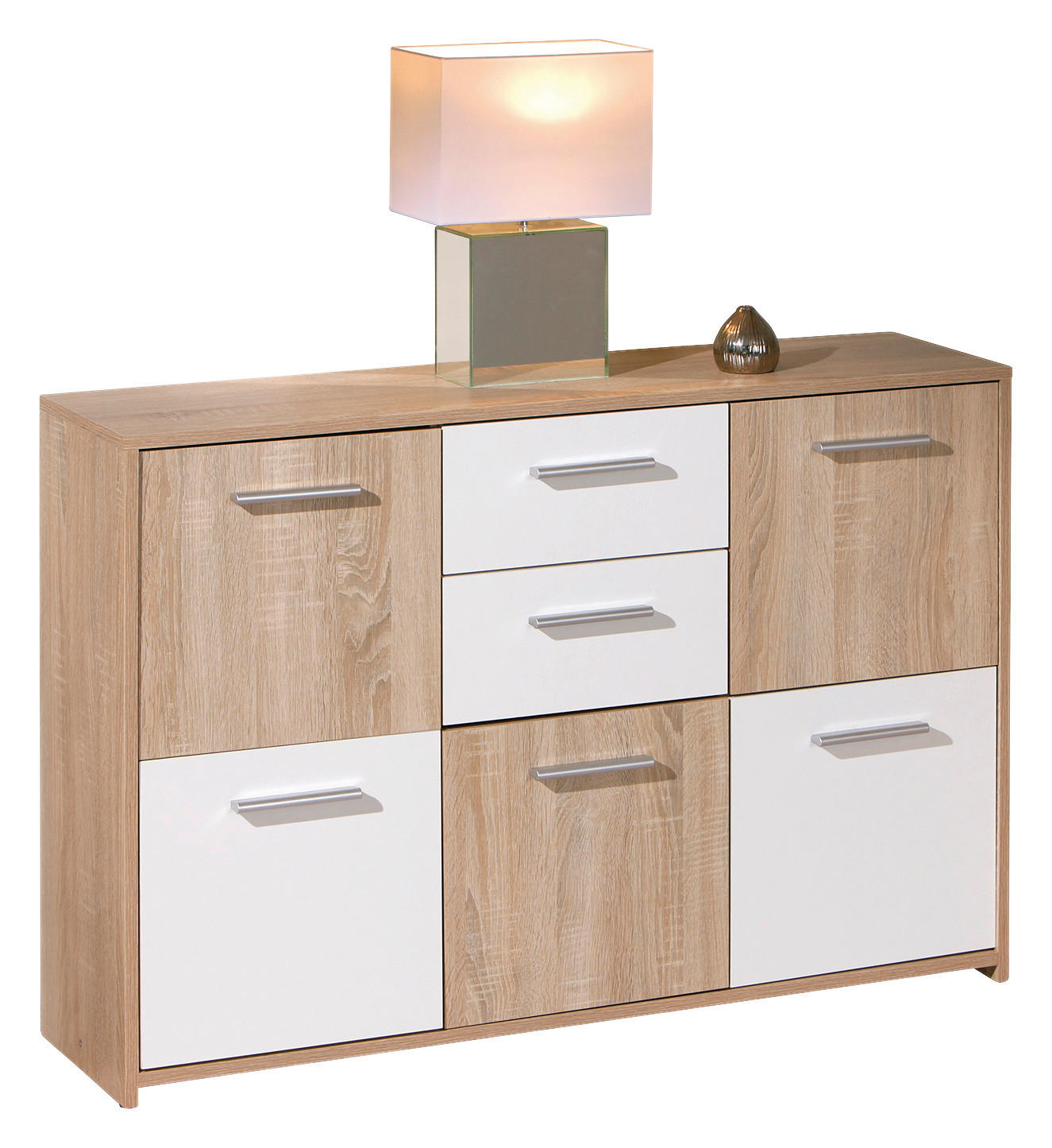 KOMMODE , 115/77/30 cm, 2 Schublade(n)  - Weiß/Sonoma Eiche, Basics, Holzwerkstoff/Kunststoff (115/77/30cm) - MID.YOU