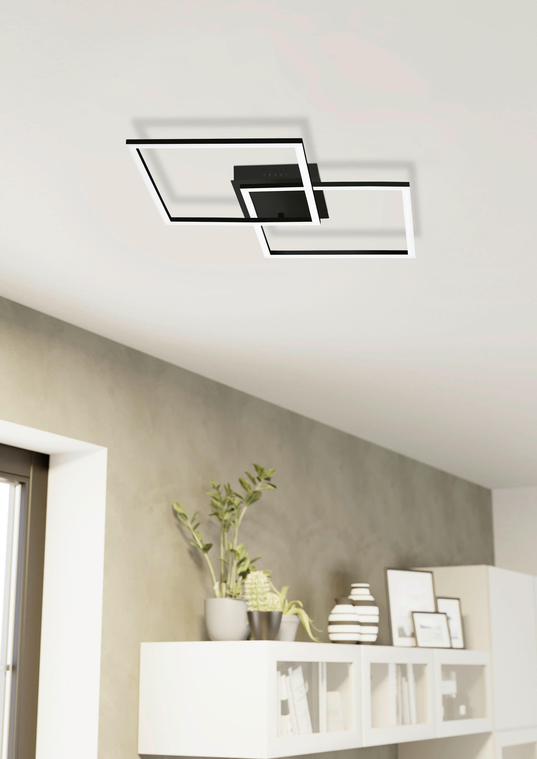 BADEZIMMER-DECKENLEUCHTE Sueli 66,5/41,5/6 cm   - Schwarz/Weiß, Design, Kunststoff/Metall (66,5/41,5/6cm) - Celina
