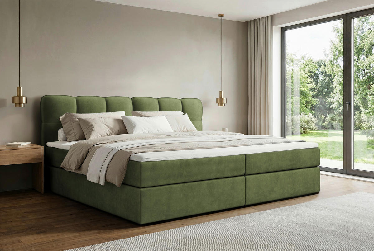 BOXBETT 240/200 cm,  in Grün, Matratze, Bettkasten, Topper, H3 = fest  - Schwarz/Grün, KONVENTIONELL, Kunststoff/Textil (240/200cm) - Chameo