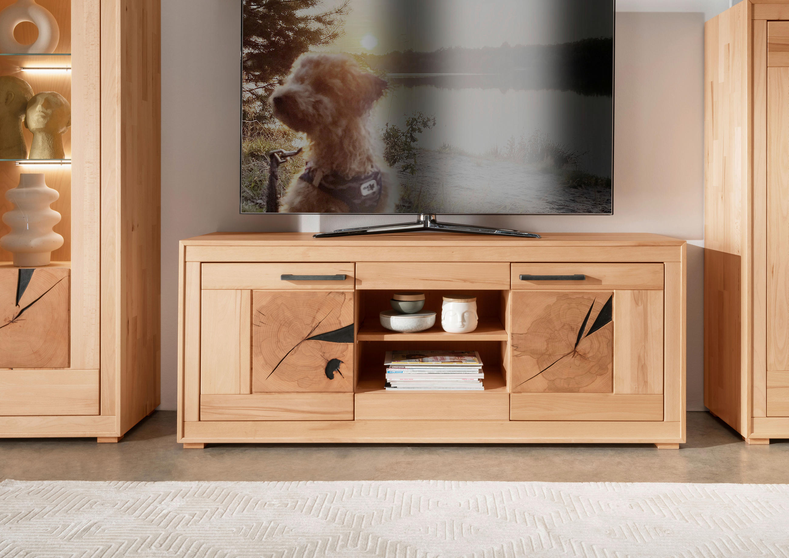 TV-ELEMENT Kernbuche massiv Kernbuche  - Anthrazit/Kernbuche, KONVENTIONELL, Holz/Metall (150/62/46cm) - Livetastic