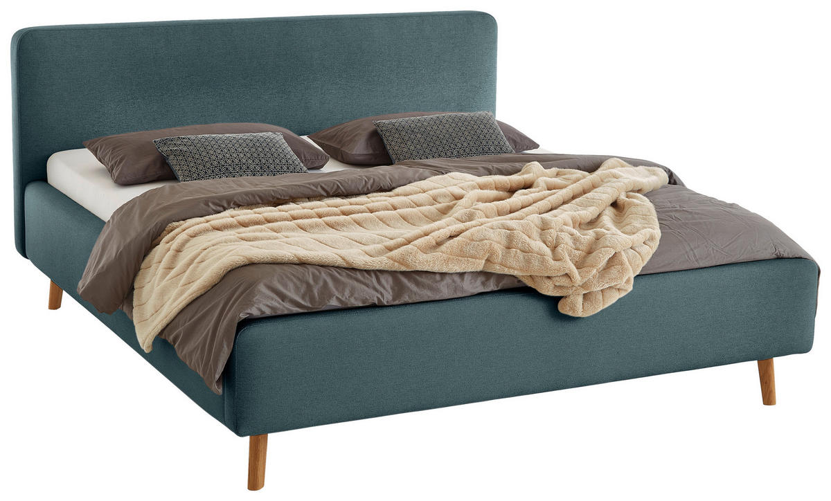 POLSTERBETT 180/200 cm  in Blau  - Blau/Eichefarben, Design, Holz/Textil (180/200cm) - Xora