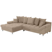 ECKSOFA Taupe Flachgewebe, Mikrofaser  - Taupe/Chromfarben, Design, Kunststoff/Textil (198/312cm) - Livetastic