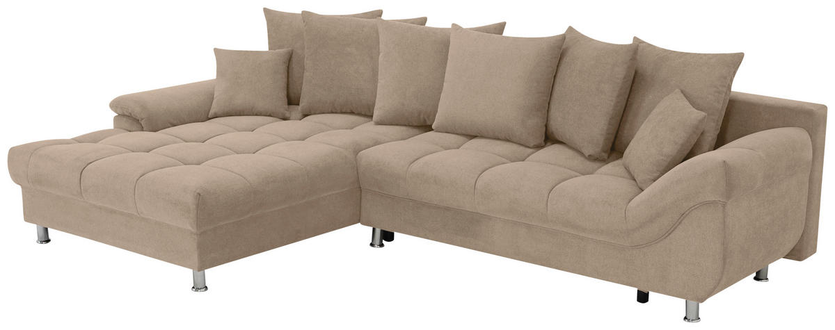 ECKSOFA Taupe Flachgewebe, Mikrofaser  - Taupe/Chromfarben, Design, Kunststoff/Textil (198/312cm) - Livetastic