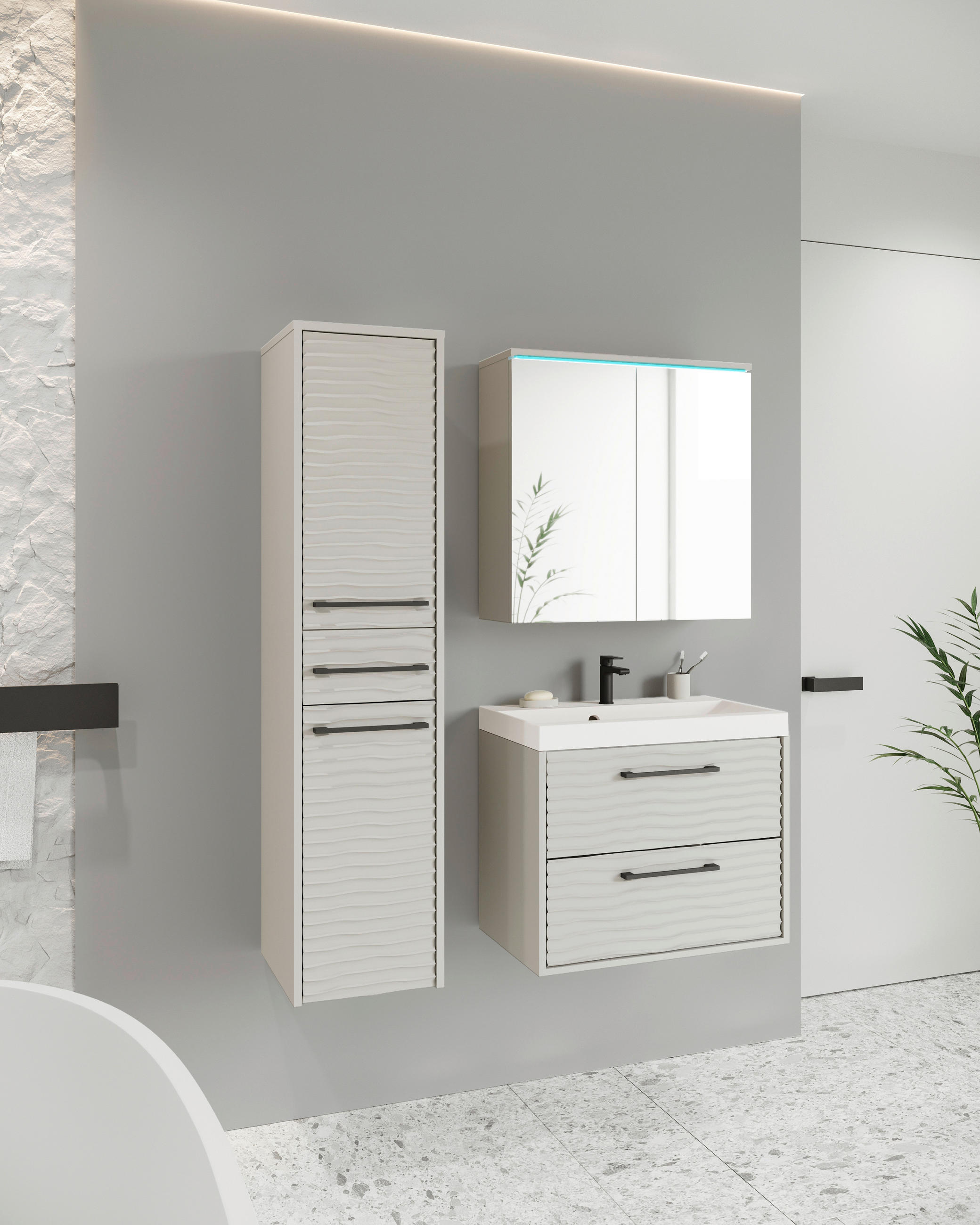 BADEZIMMER 4-teilig  in  - Kaschmir/Kastanieneichefarben, Lifestyle, Keramik/Holzwerkstoff (90/130/35cm) - P & B