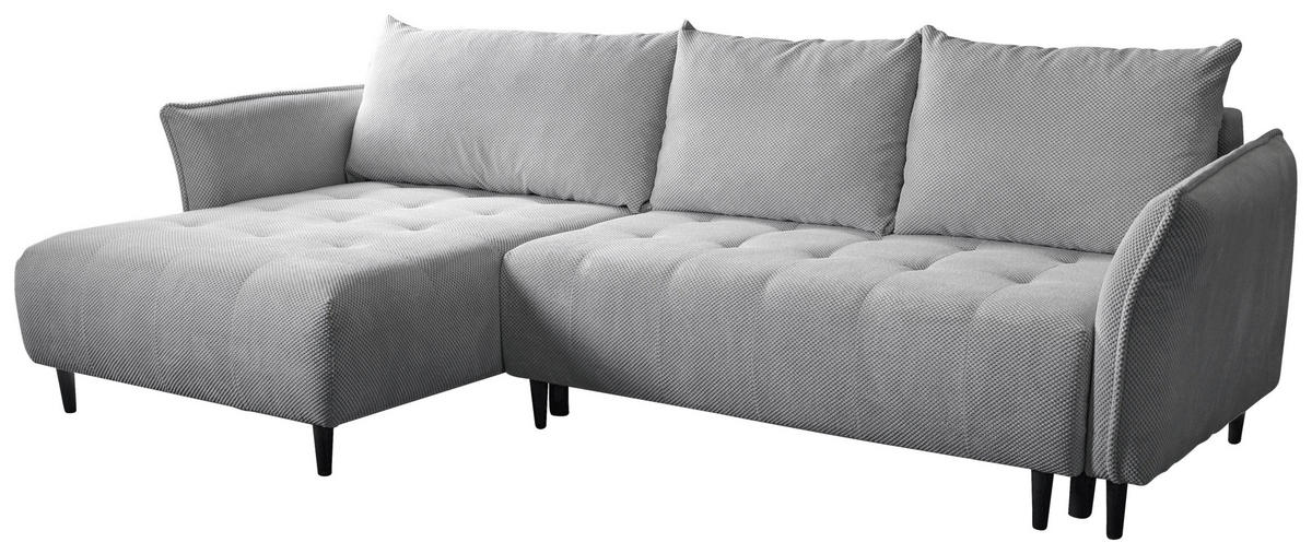 ECKSOFA MONTE CARLO Hellgrau Struktur, Plüsch  - Hellgrau/Schwarz, Trend, Textil (160/290cm) - MID.YOU