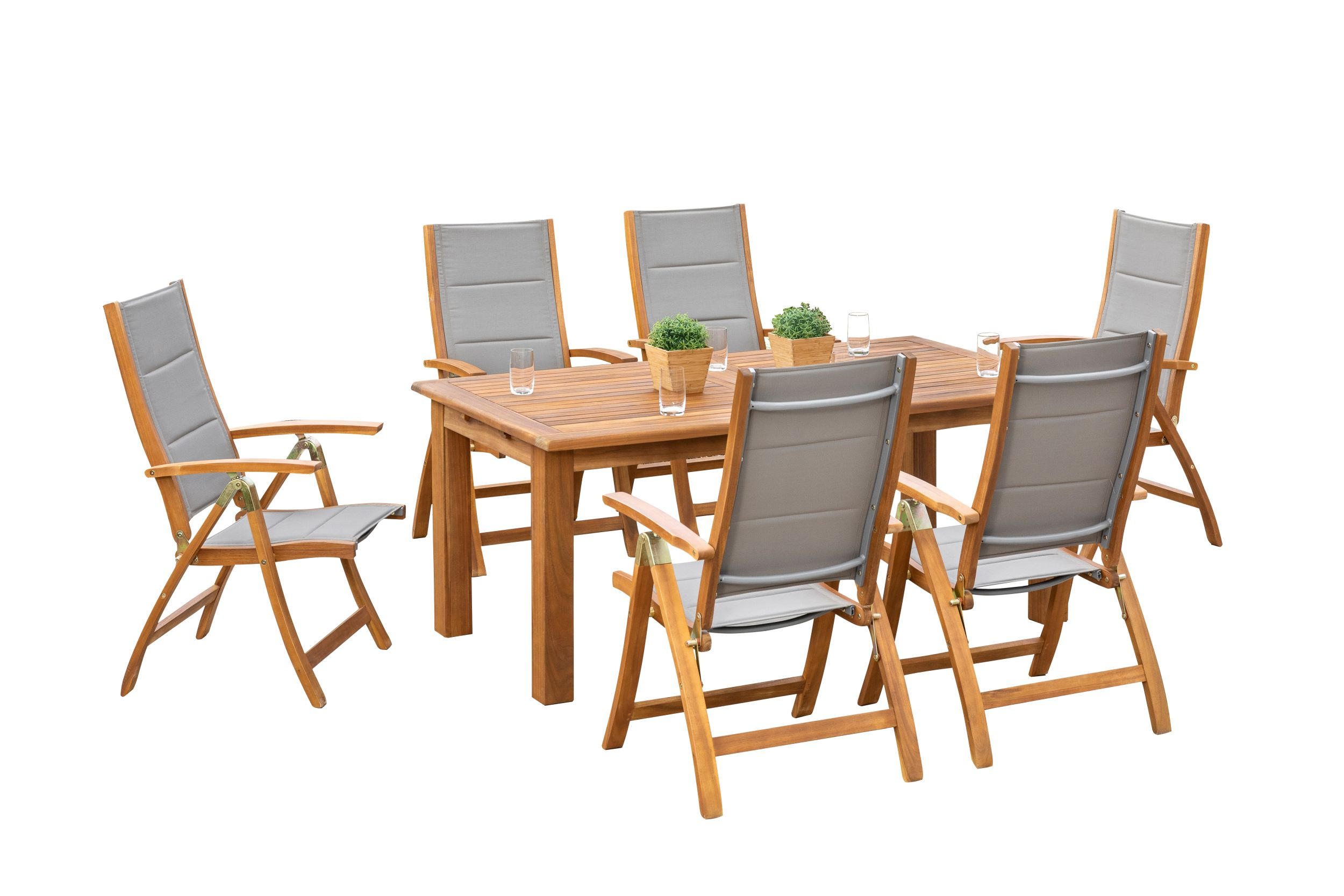 GARTENTISCHGRUPPE Flachgewebe Akazie Hartholz  - Grau/Akaziefarben, Basics, Holz/Textil - Gardenson