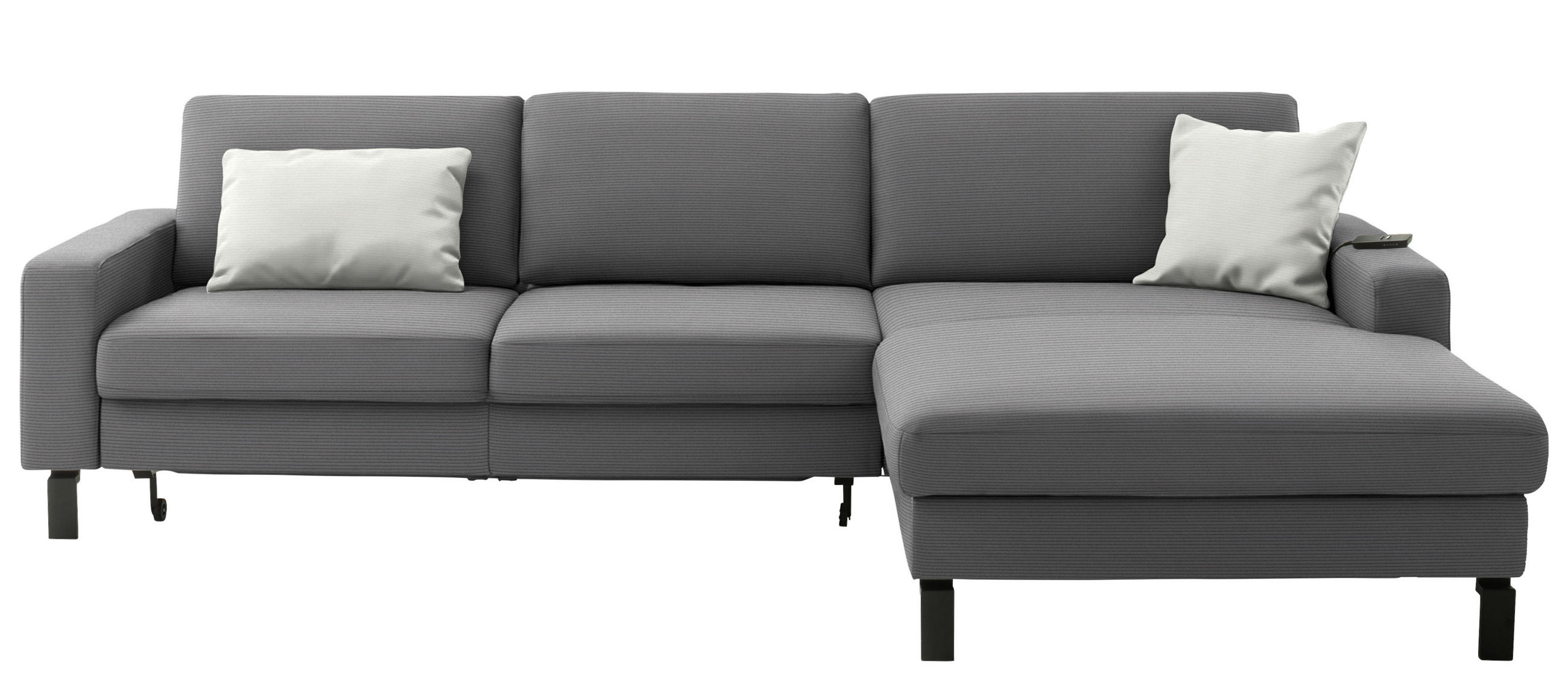 ECKSOFA Cord Grau  - Schwarz/Grau, Design, Textil/Metall (298/185cm) - Pure Home Lifestyle