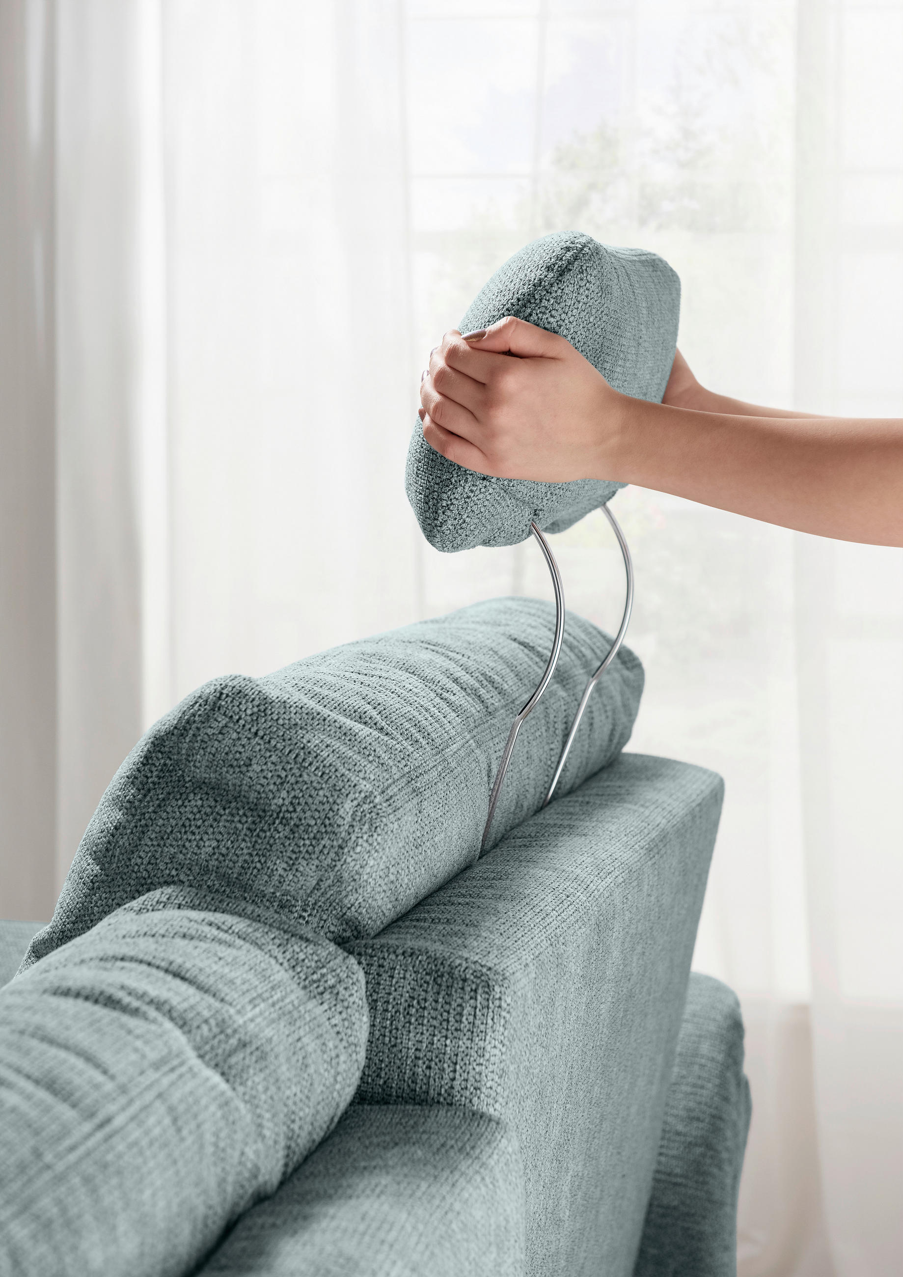 Thumbnail - Livetastic Wohnlandschaft, Blau, Textil, Buche, 6-Sitzer, Füllung: Schaumstoff, U-Form, Ottomane links, 338x206 cm, Lieg...