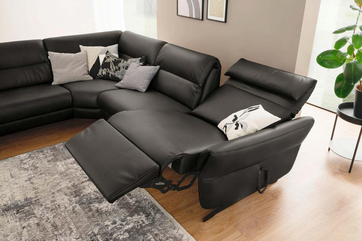 ECKSOFA Dunkelgrau Echtleder  - Dunkelgrau/Schwarz, Design, Leder/Metall (258/286cm) - Schöner Wohnen