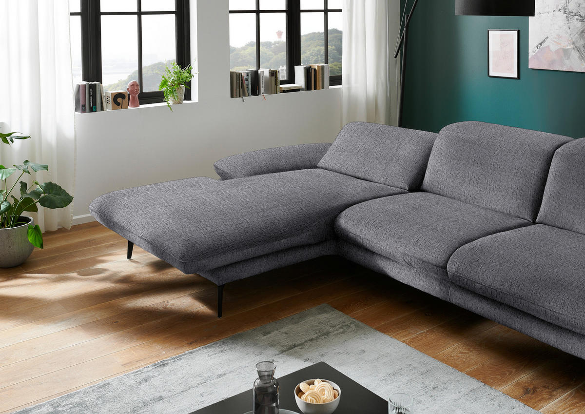 ECKSOFA in Chenille Anthrazit  - Anthrazit/Schwarz, Design, Textil/Metall (188/319cm) - Beldomo System