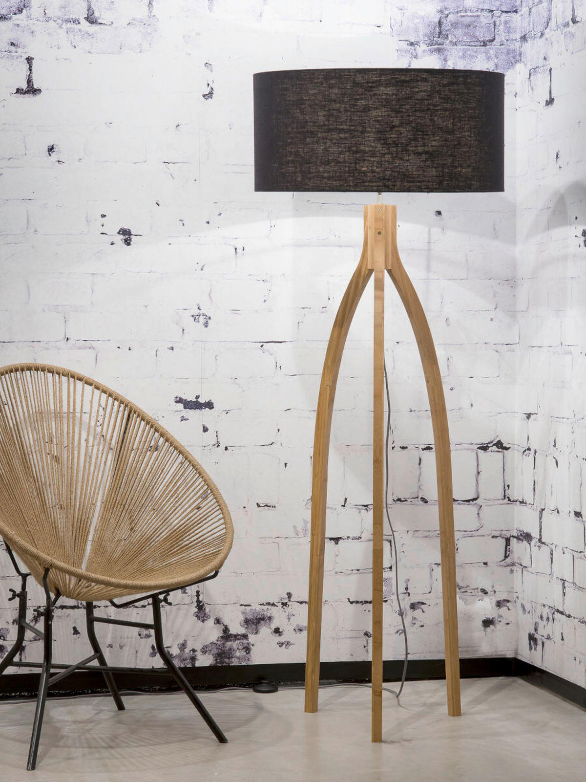 STOJACÍ LAMPA, 60/160 cm  - černá/přírodní barvy, Trend, dřevo/textil (60/160cm) - Good & Mojo