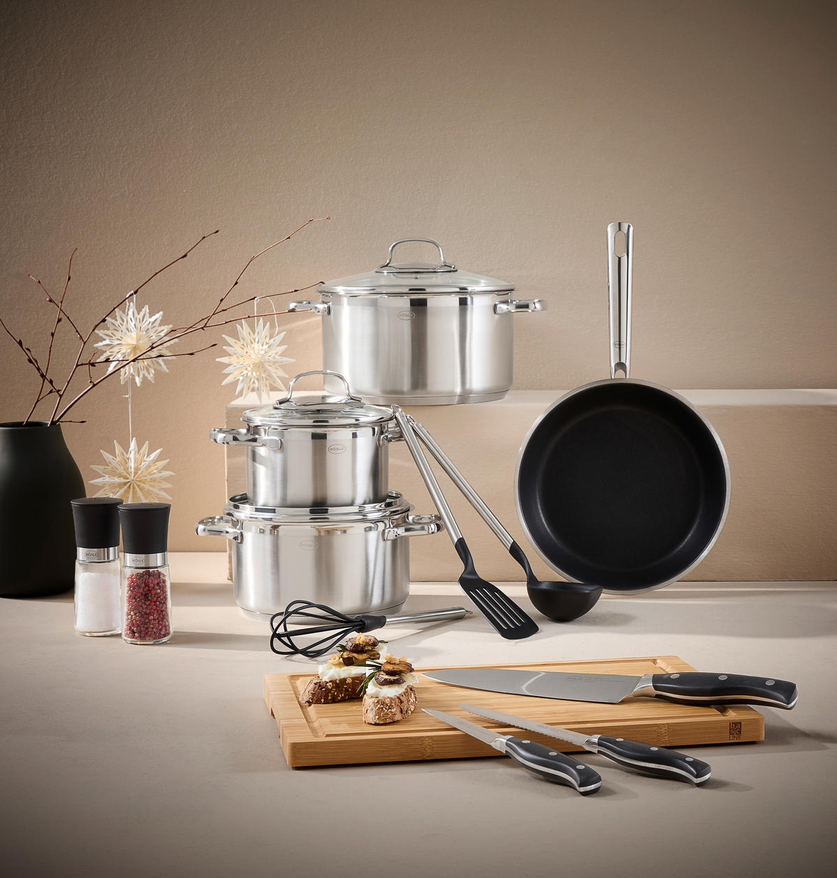 KOCHTOPFSET GOURMET-SET ELEGANCE 13-teilig  - Basics, Metall (37,8/29/59cm) - Rösle