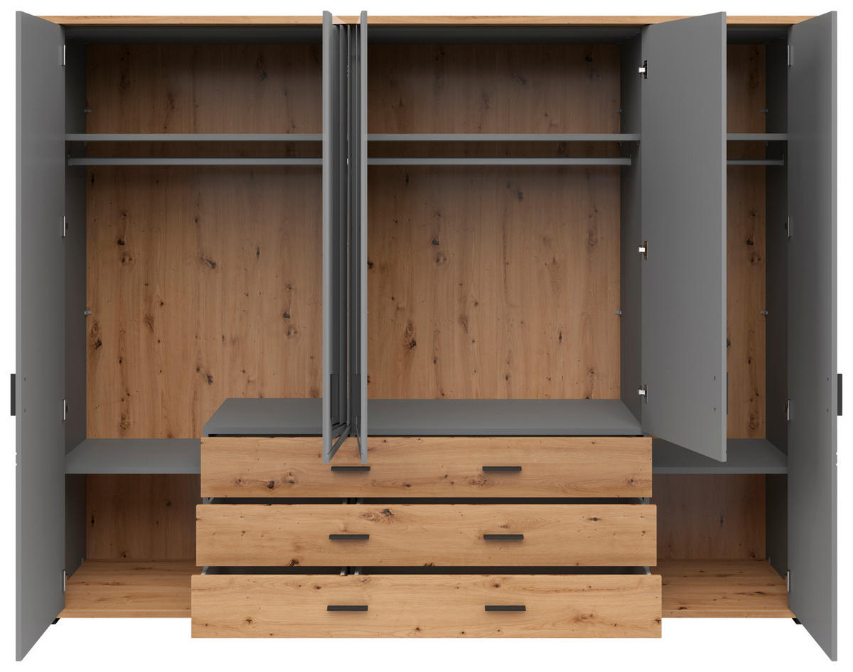șIFONIER, 267/206/65 cm, gri, stejar Artisan - grafit/stejar Artisan, Konventionell, plastic/sticlă (267/206/65cm) - Hom`in