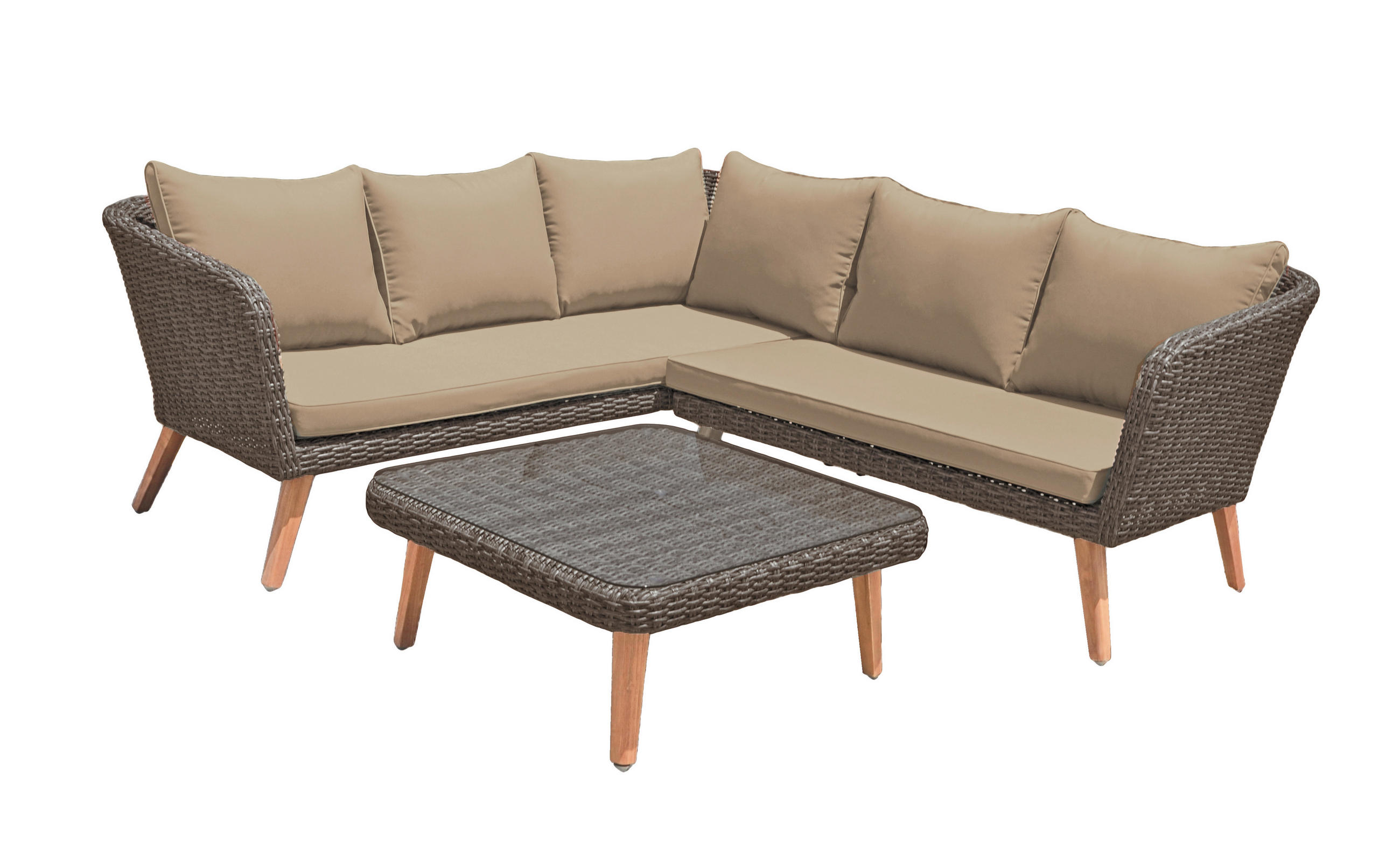 LOUNGEGARNITUR Akazie Hartholz Aluminium  - Hellbraun/Dunkelbraun, Basics, Glas/Holz (160/75/294cm) - Gardenson