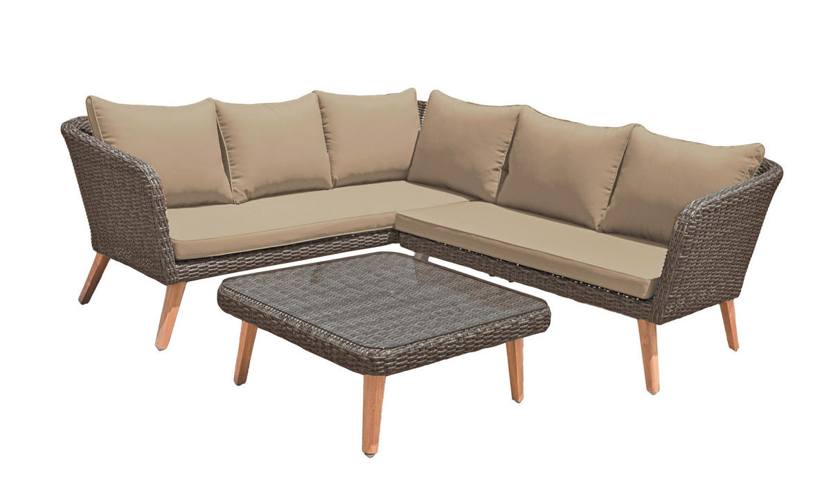 LOUNGEGARNITUR   160/75/294 cm Akazie Hartholz Aluminium  - Hellbraun/Dunkelbraun, Basics, Glas/Holz (160/75/294cm) - Gardenson