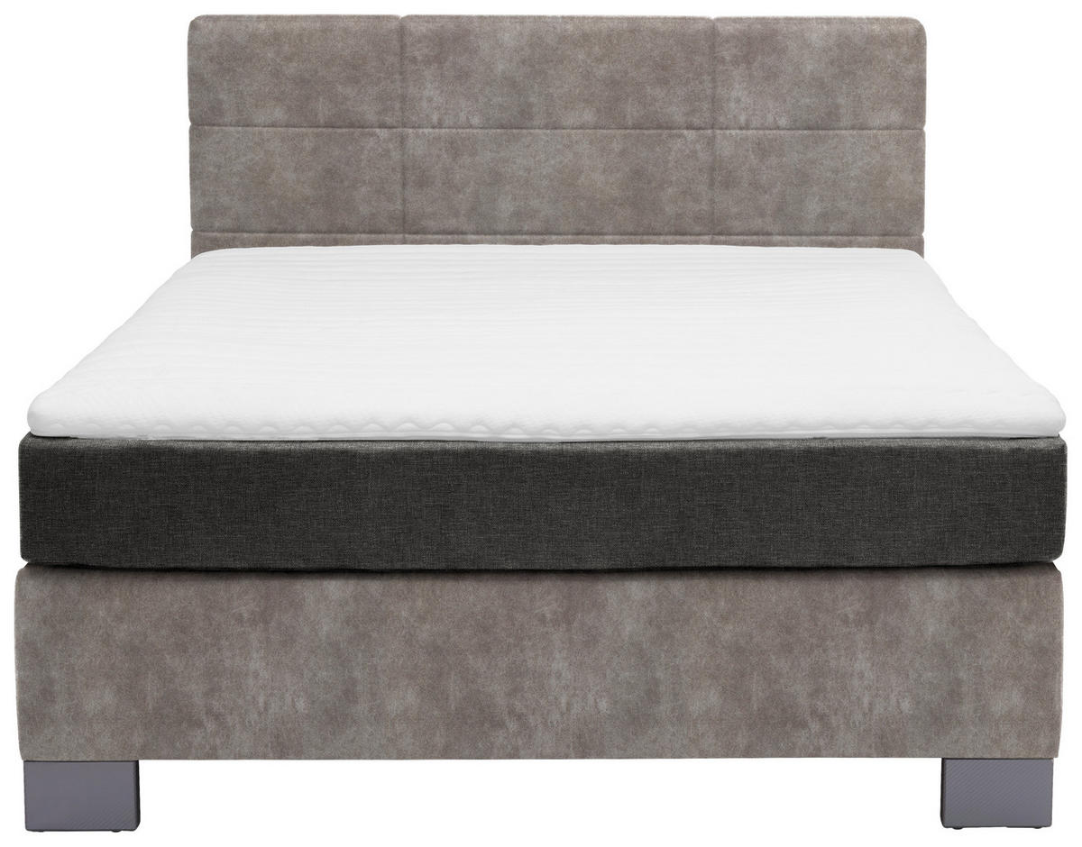 BOXSPRINGBETT 140/200 cm  in Hellgrau  - Hellgrau/Graphitfarben, Design, Holz/Textil (140/200cm) - Hom`in