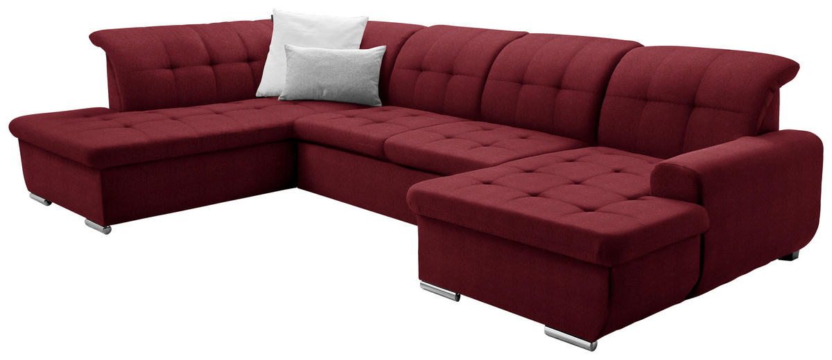 WOHNLANDSCHAFT in Flachgewebe Bordeaux  - Bordeaux/Silberfarben, Design, Textil/Metall (208/342/145cm) - Cantus