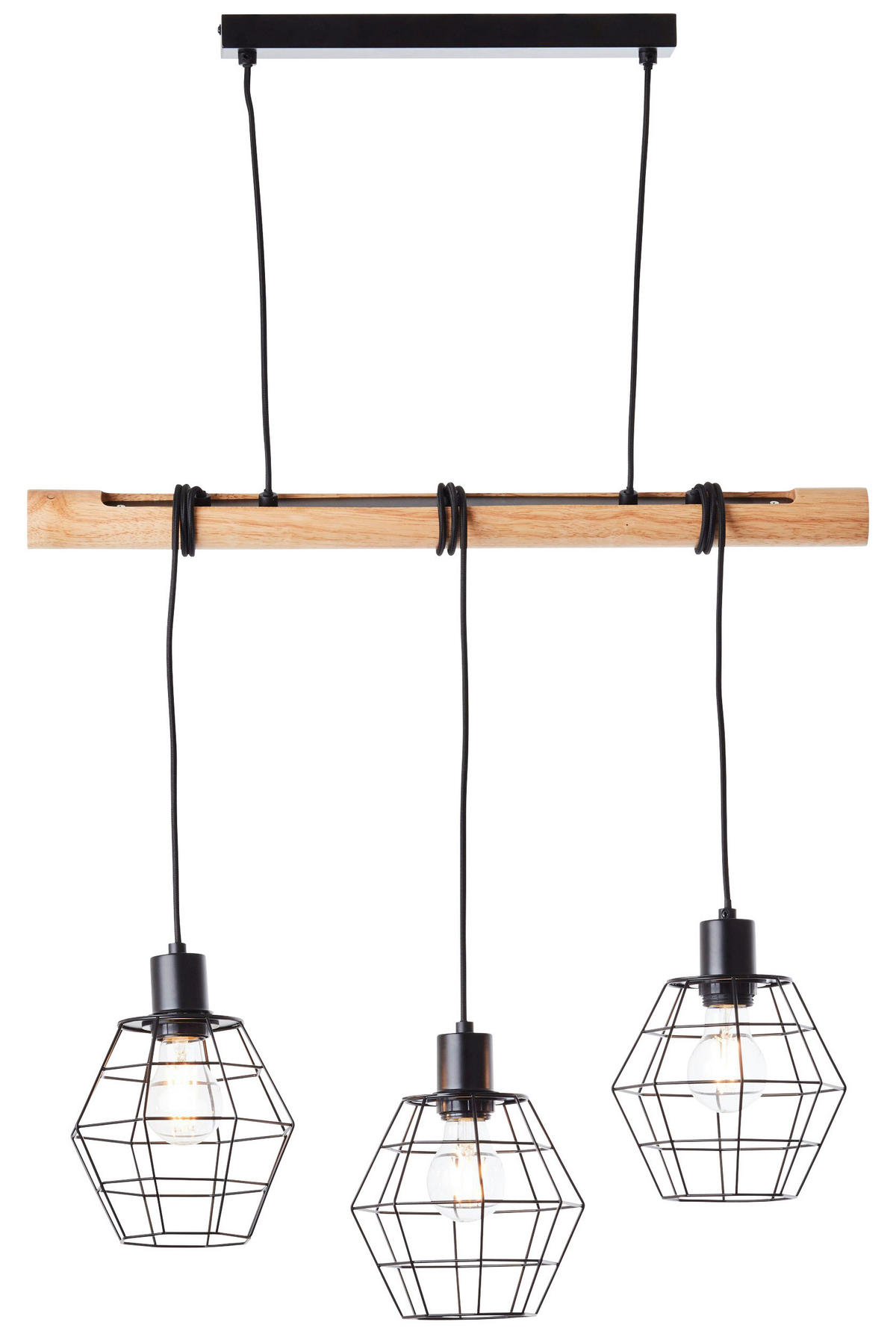 PENDELLEUCHTE 63/120/17,5 cm   - Hellbraun/Schwarz, Natur, Holz/Metall (63/120/17,5cm) - Brilliant