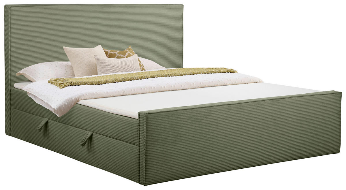 BOXBETT 180/200 cm,  in Grün, gepolstertes Kopfteil, Bettkasten, Topper, Matratzen, H3 + H3 = fest  - Schwarz/Grün, Basics, Kunststoff/Textil (180/200cm) - Chameo