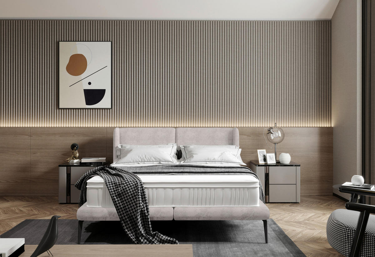 Polsterbett inkl. Matratze 180/200 cm  in Creme  - Weiss/Creme, Modern, Textil/Metall (180/200cm) - Livetastic