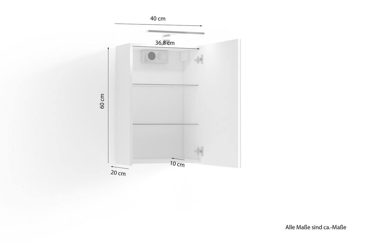 SPIEGELSCHRANK 40/60/20 cm  - Weiß, MODERN, Glas/Holzwerkstoff (40/60/20cm) - MID.YOU