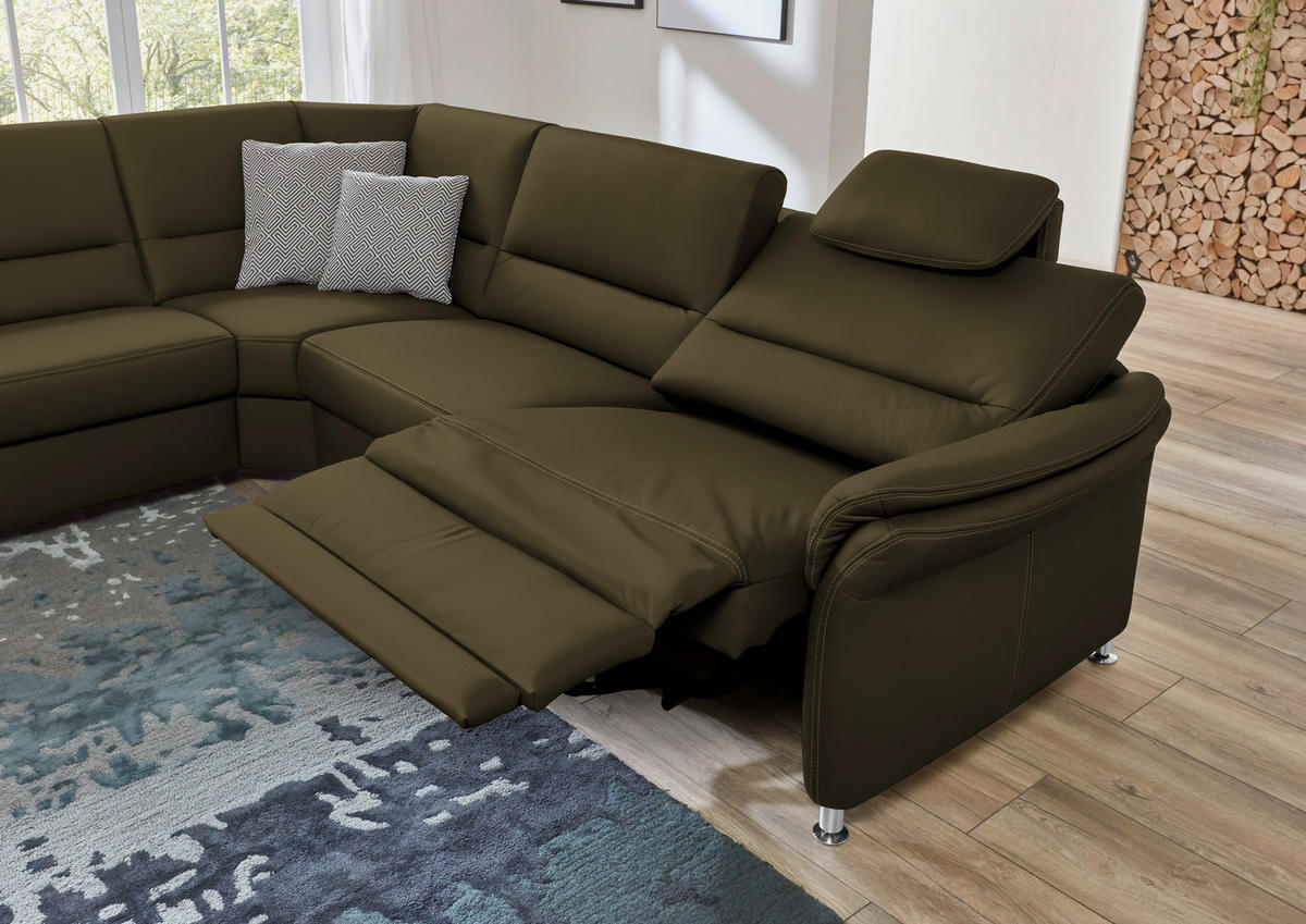 ECKSOFA in Echtleder Grün  - Beige/Alufarben, Design, Leder/Metall (249/288cm) - Beldomo Premium